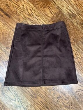 LOFT Dark Brown Faux-Suede Mini Skirt. Like new. Size 4